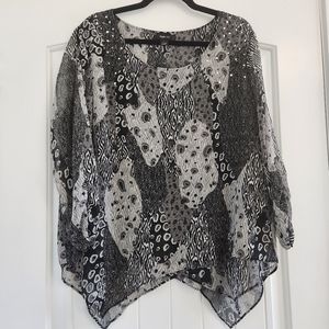 Style & Co Animal Black & Grey Print Sequins Blouse Size Large